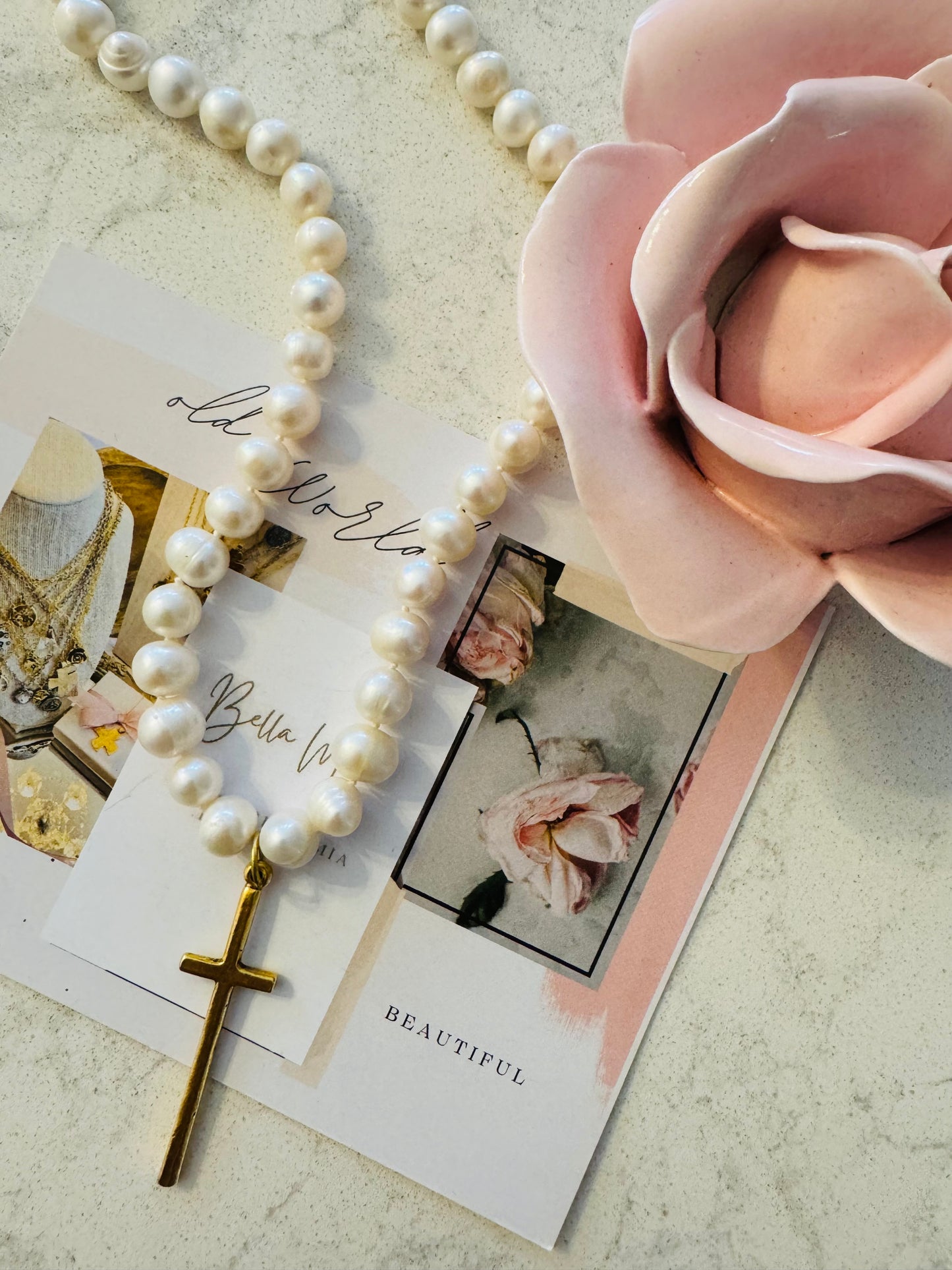 Margaret Skinny Cross Pearl Necklace