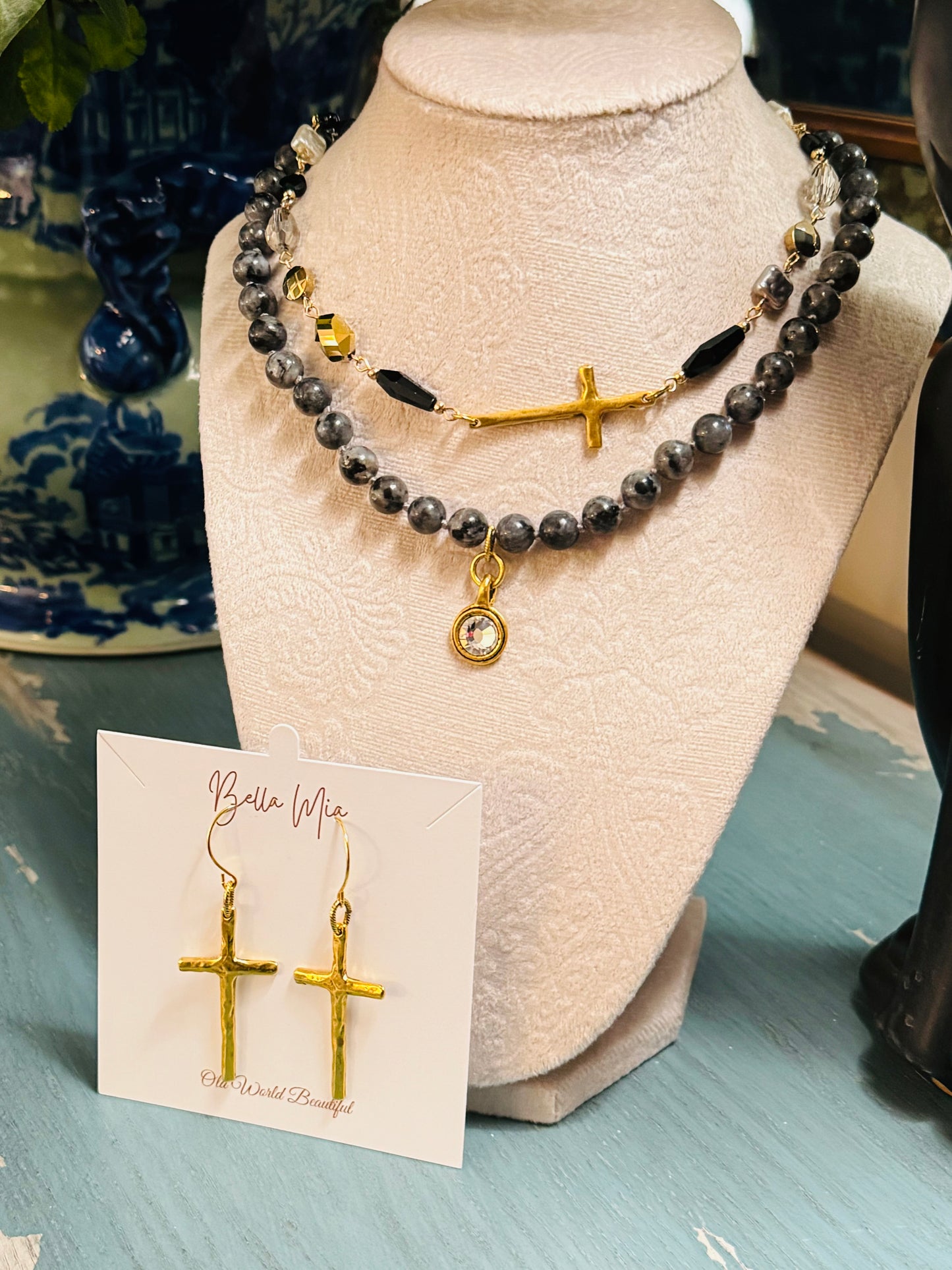 Angelica Gold Cross Earrings