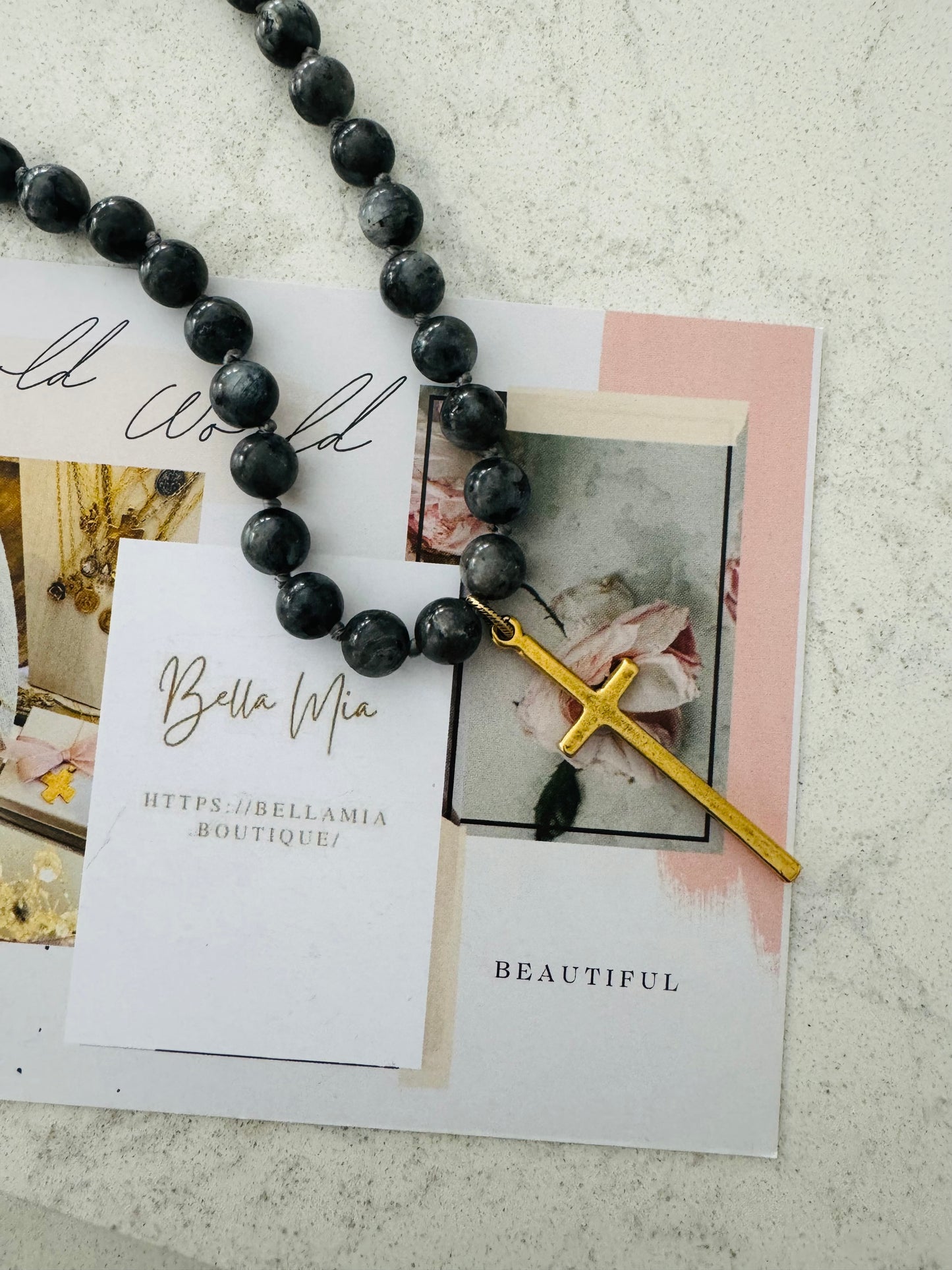 Black Beaded Skinny Cross Necklace