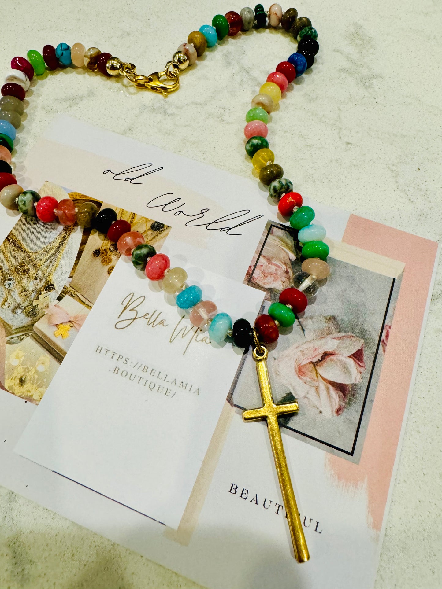 Candy Beaded Skinny Cross Necklace