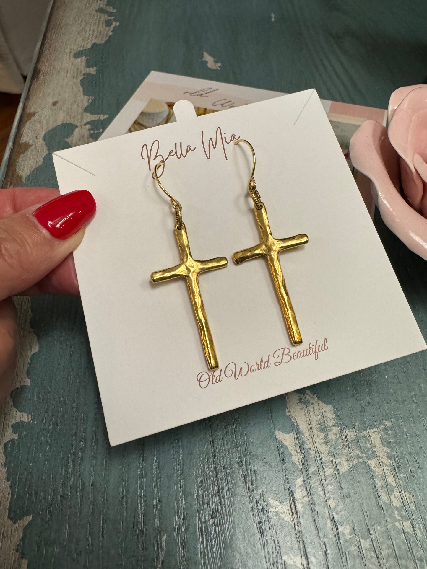 Angelica Gold Cross Earrings