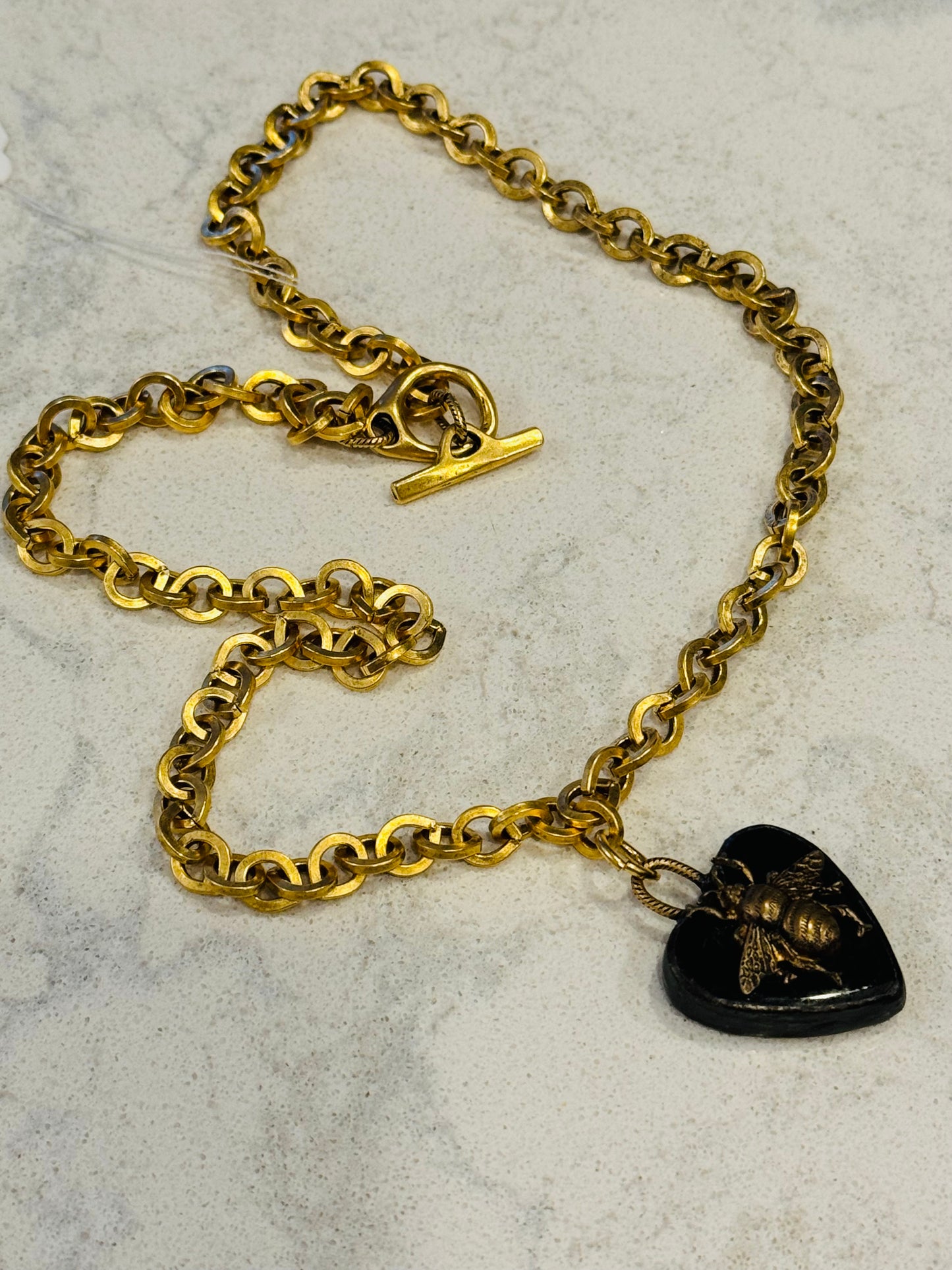 Black Heart/ Golden Bee Necklace