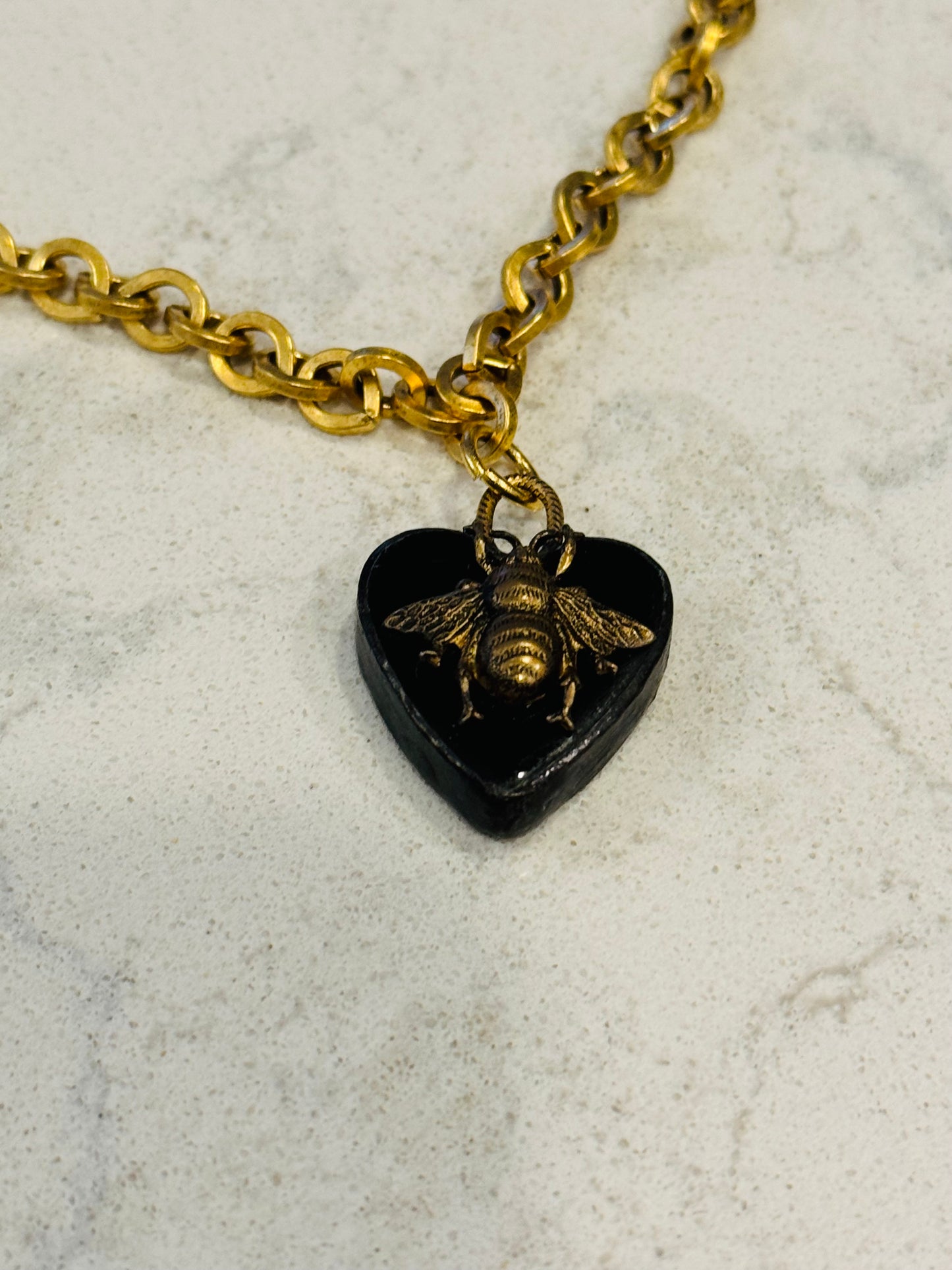 Black Heart/ Golden Bee Necklace