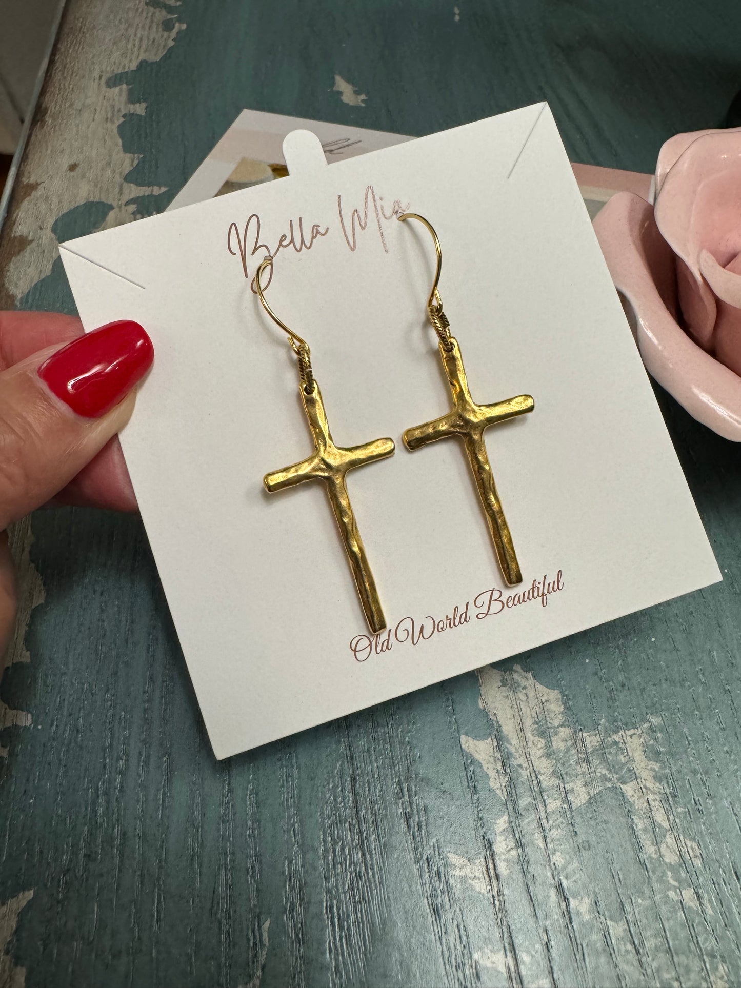 Angelica Gold Cross Earrings