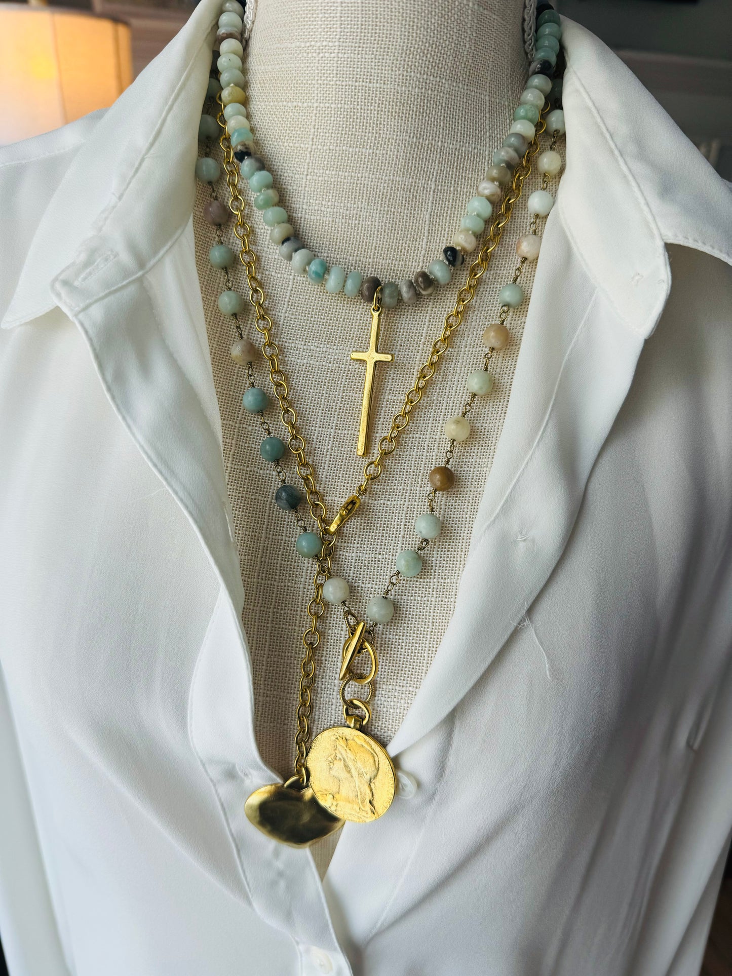 Skinny Cross Beaded Necklace