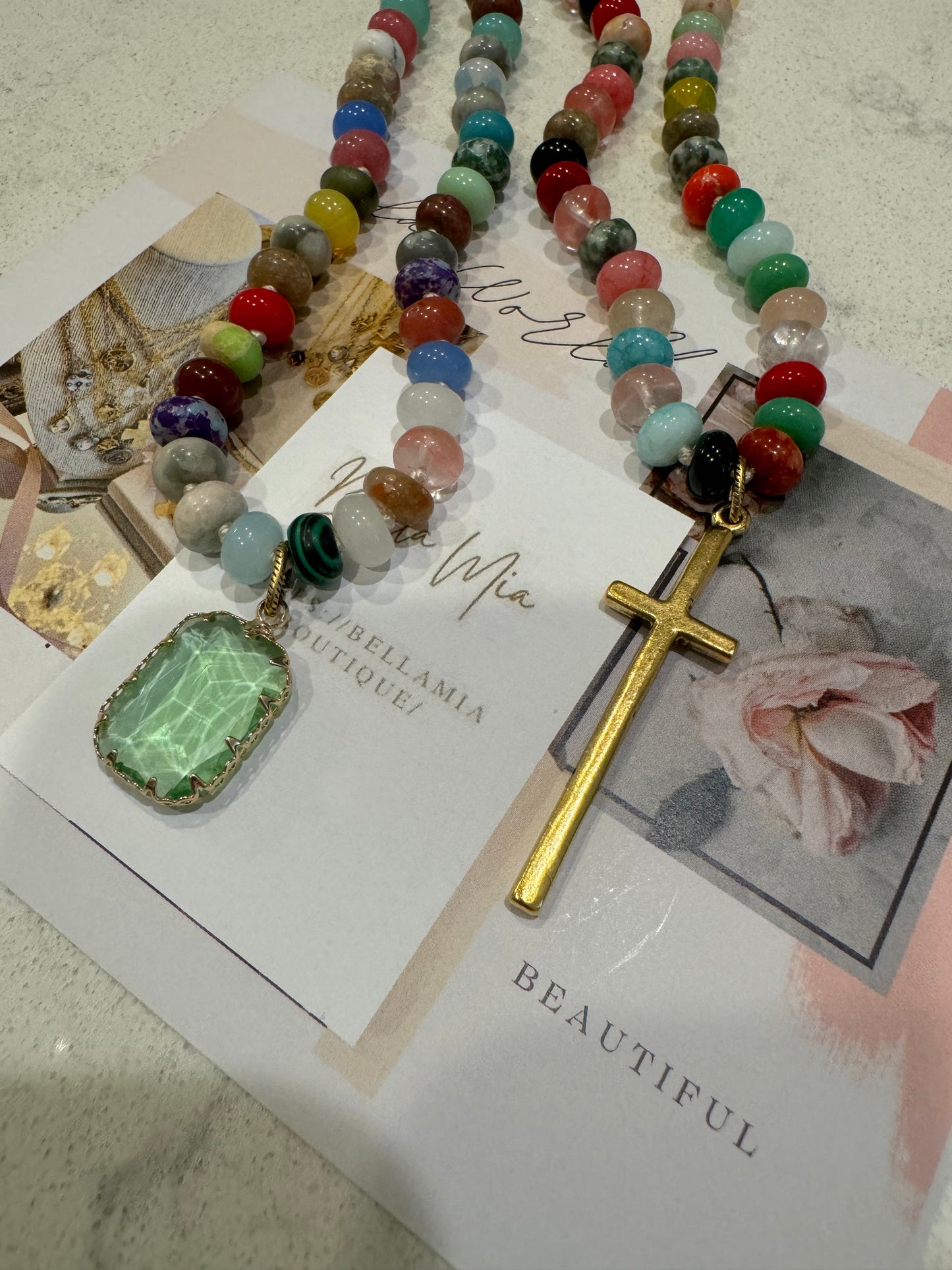 Candy Beaded Skinny Cross Necklace