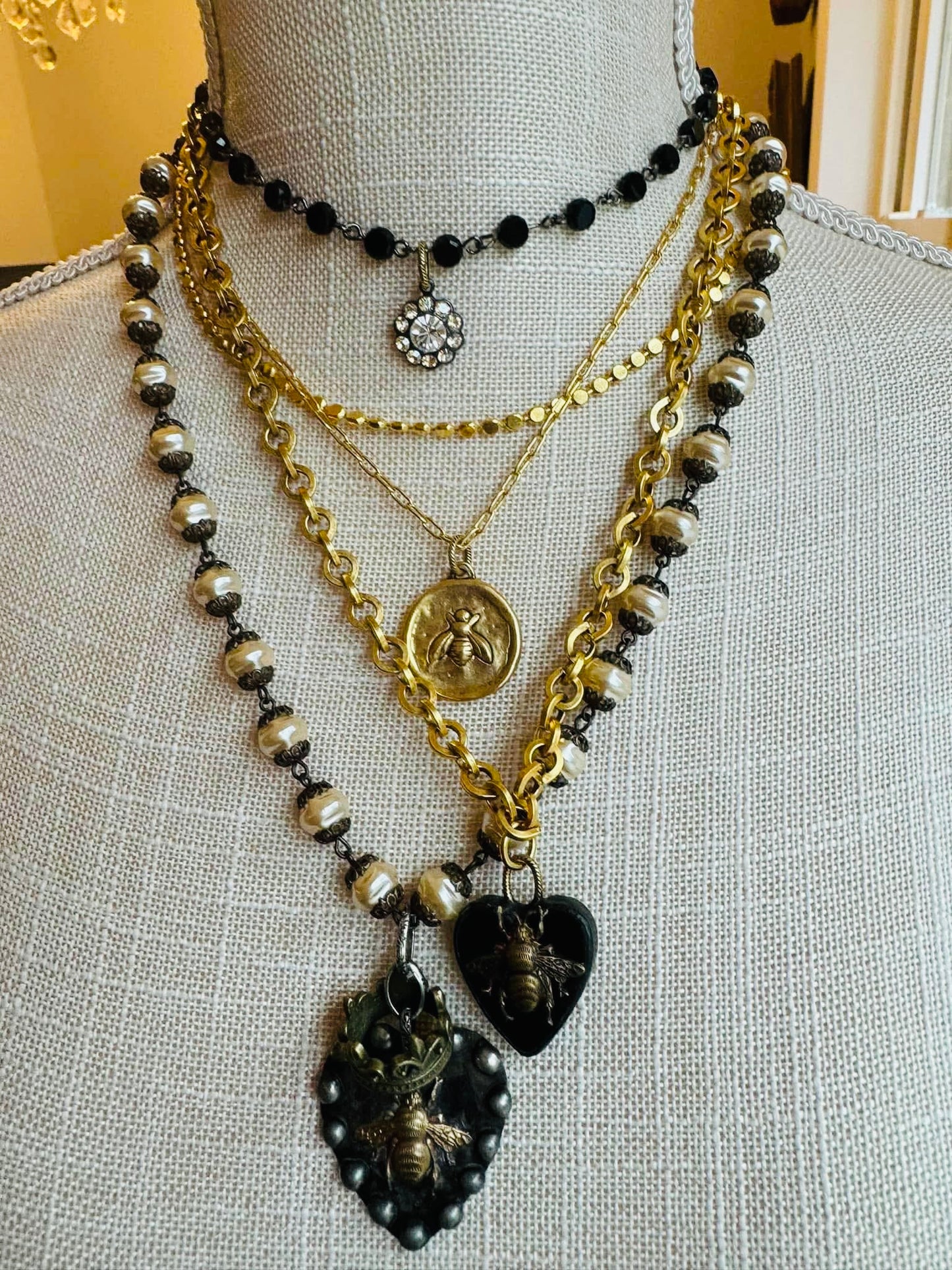 Black Heart/ Golden Bee Necklace