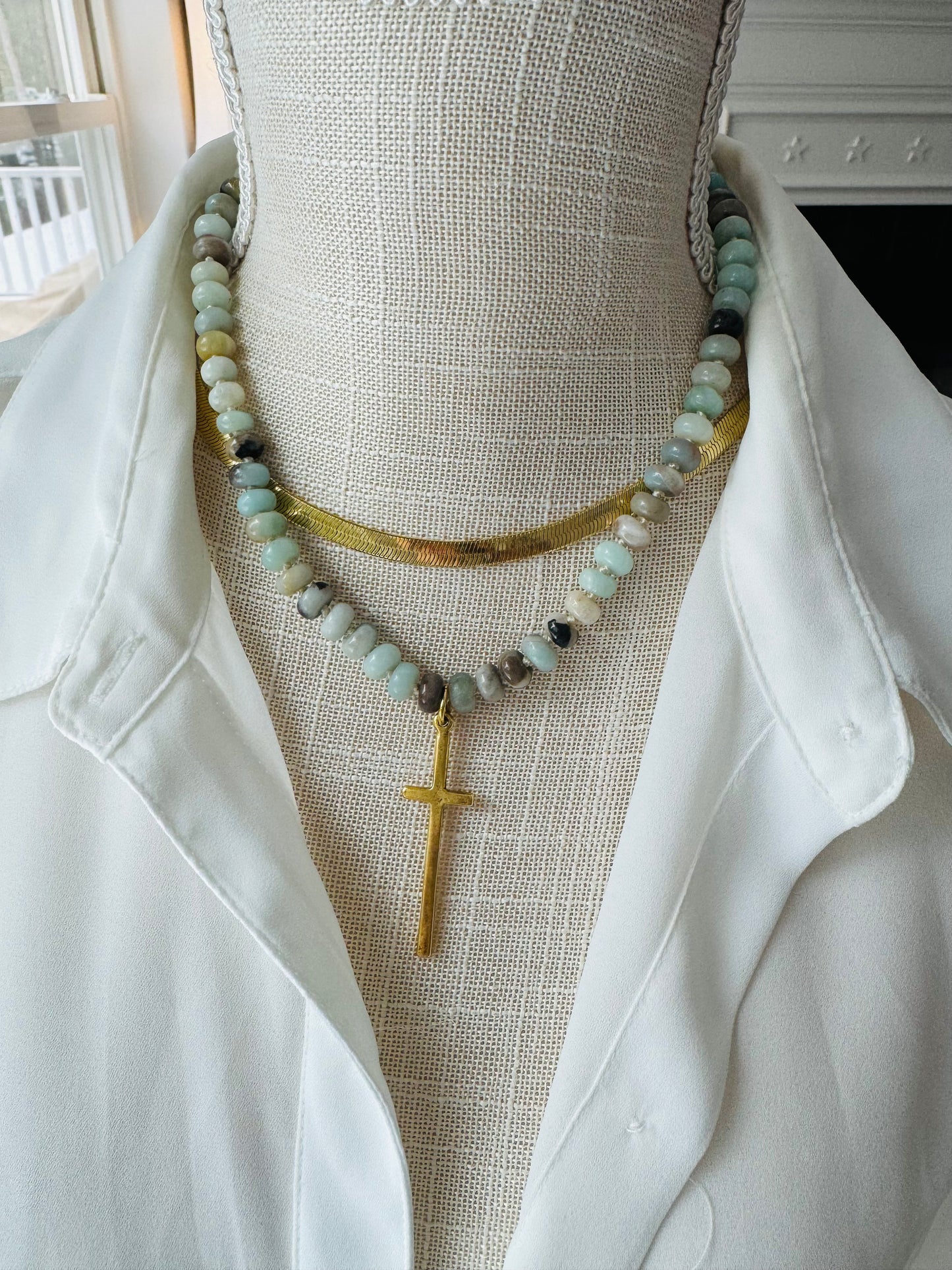Skinny Cross Beaded Necklace