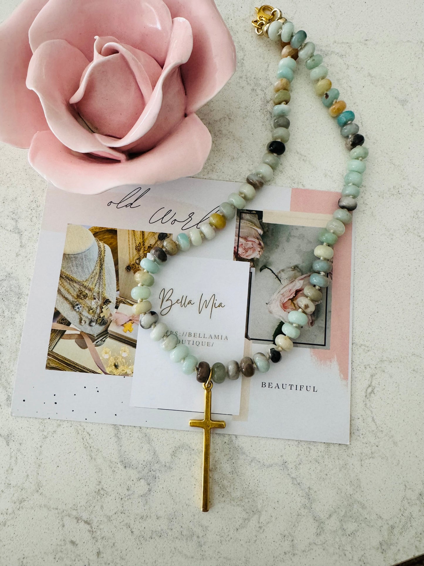 Skinny Cross Beaded Necklace
