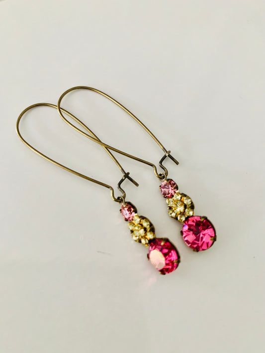 Rose,Jonquil & LightRose Rhinestone Teardrop Earrings