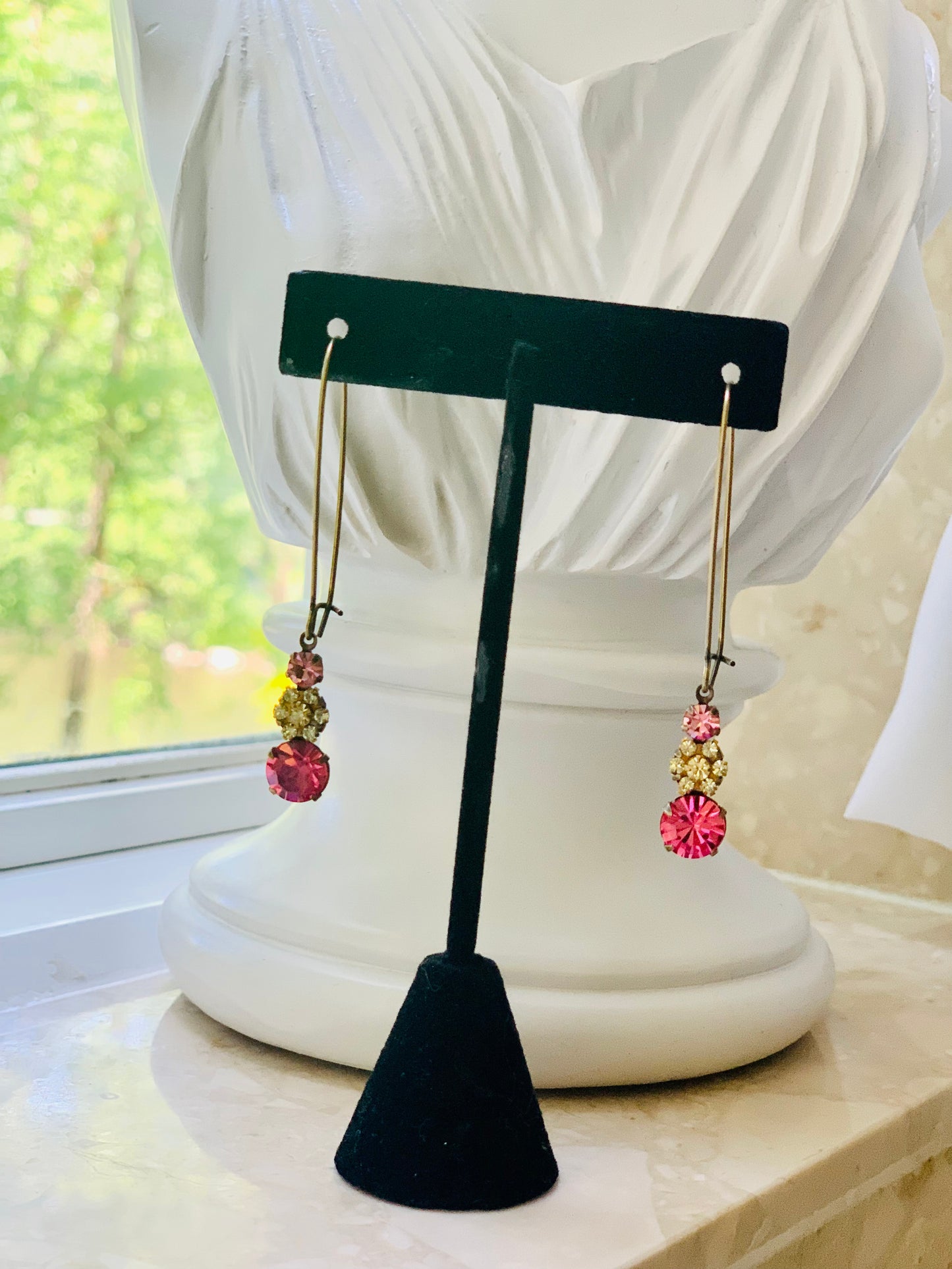 Rose,Jonquil & LightRose Rhinestone Teardrop Earrings