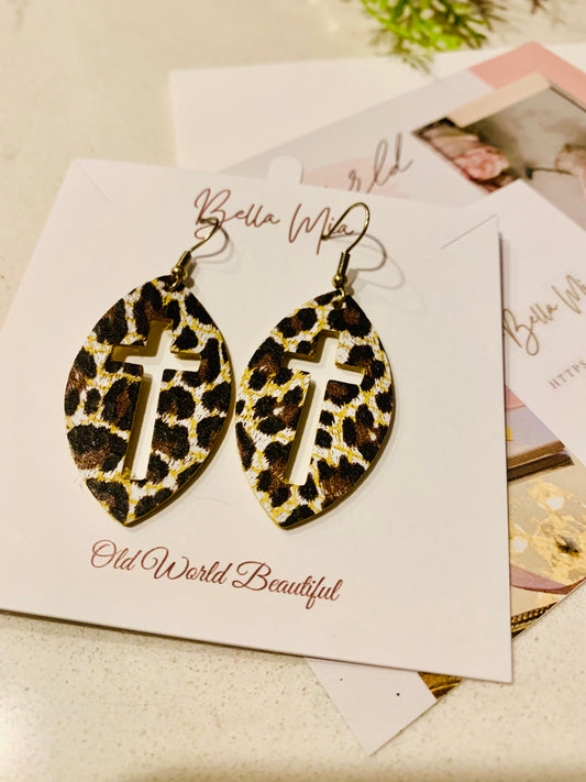 Leopard Cross Earrings