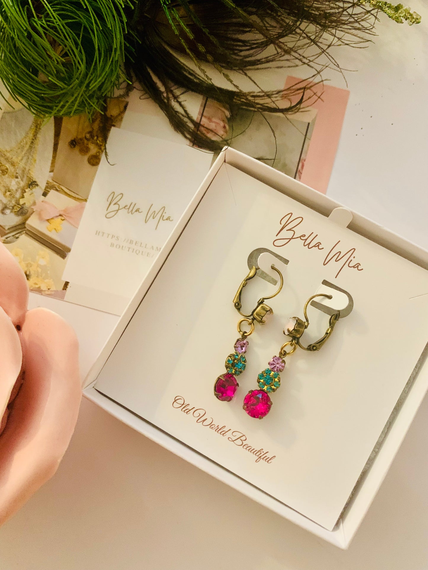 Fuschia, Blue Zircon & Violet Rhinstone Earrings