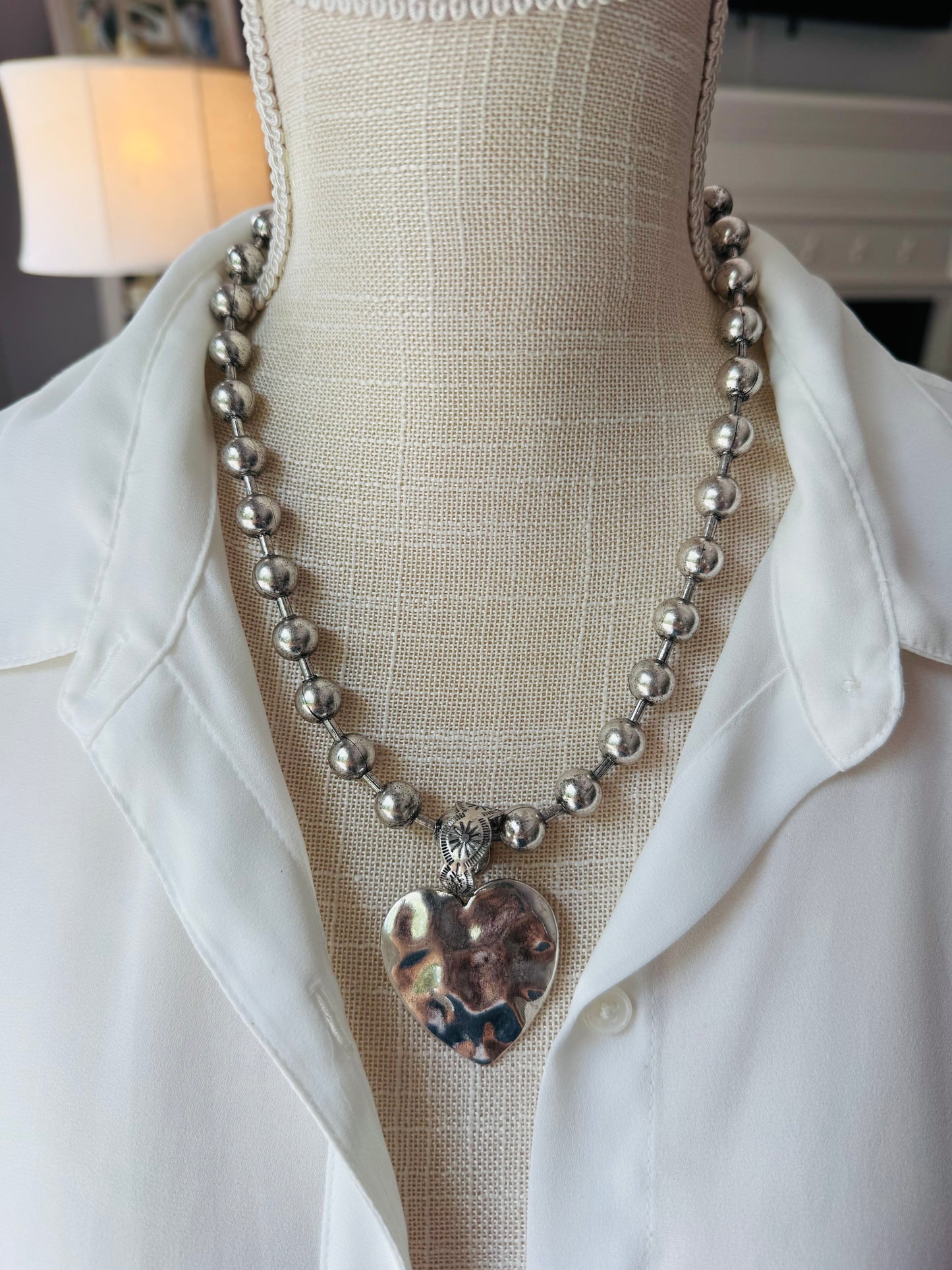Silver Hammered Heart Necklace