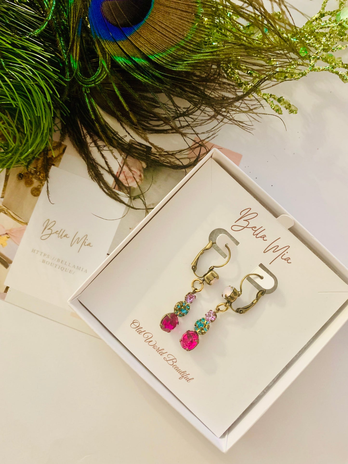 Fuschia, Blue Zircon & Violet Rhinstone Earrings