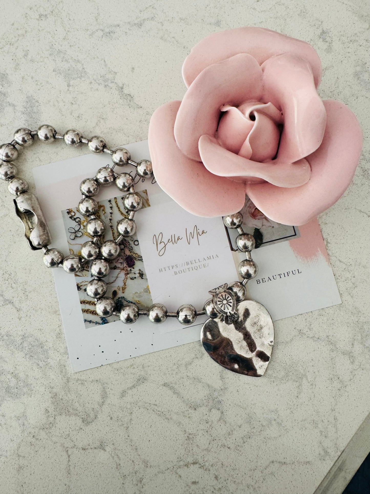 Silver Hammered Heart Necklace