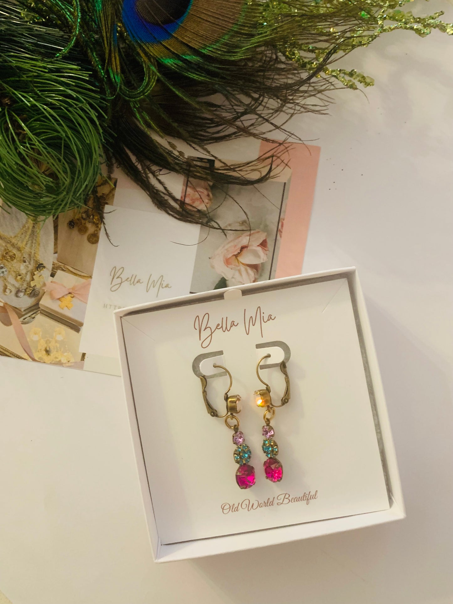 Fuschia, Blue Zircon & Violet Rhinstone Earrings