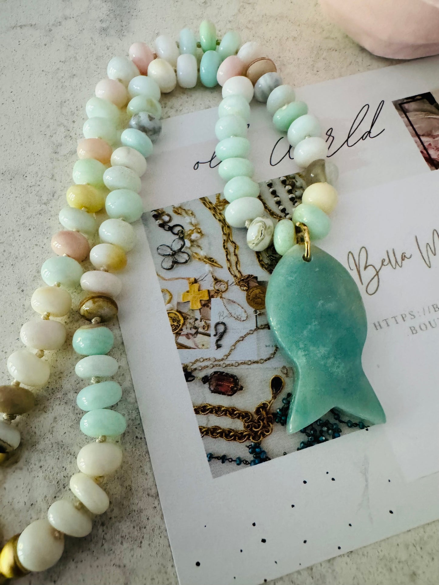 Moss Fish Beaded Necklace
