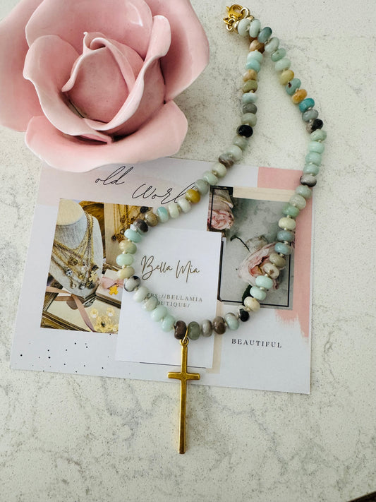 Skinny Cross Beaded Necklace