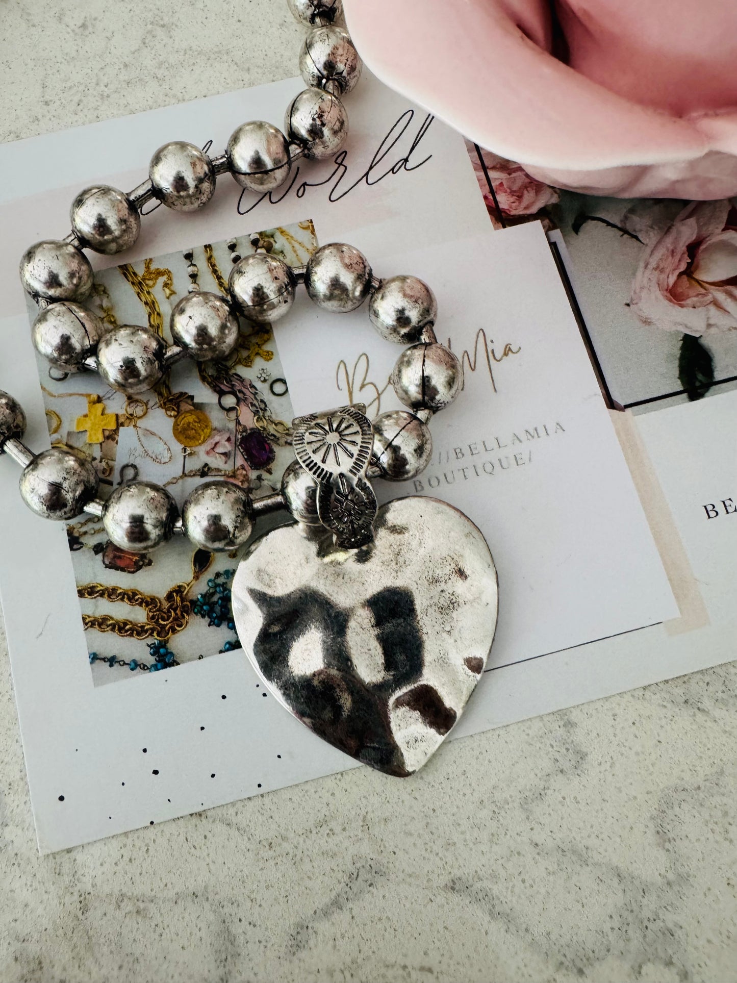 Silver Hammered Heart Necklace