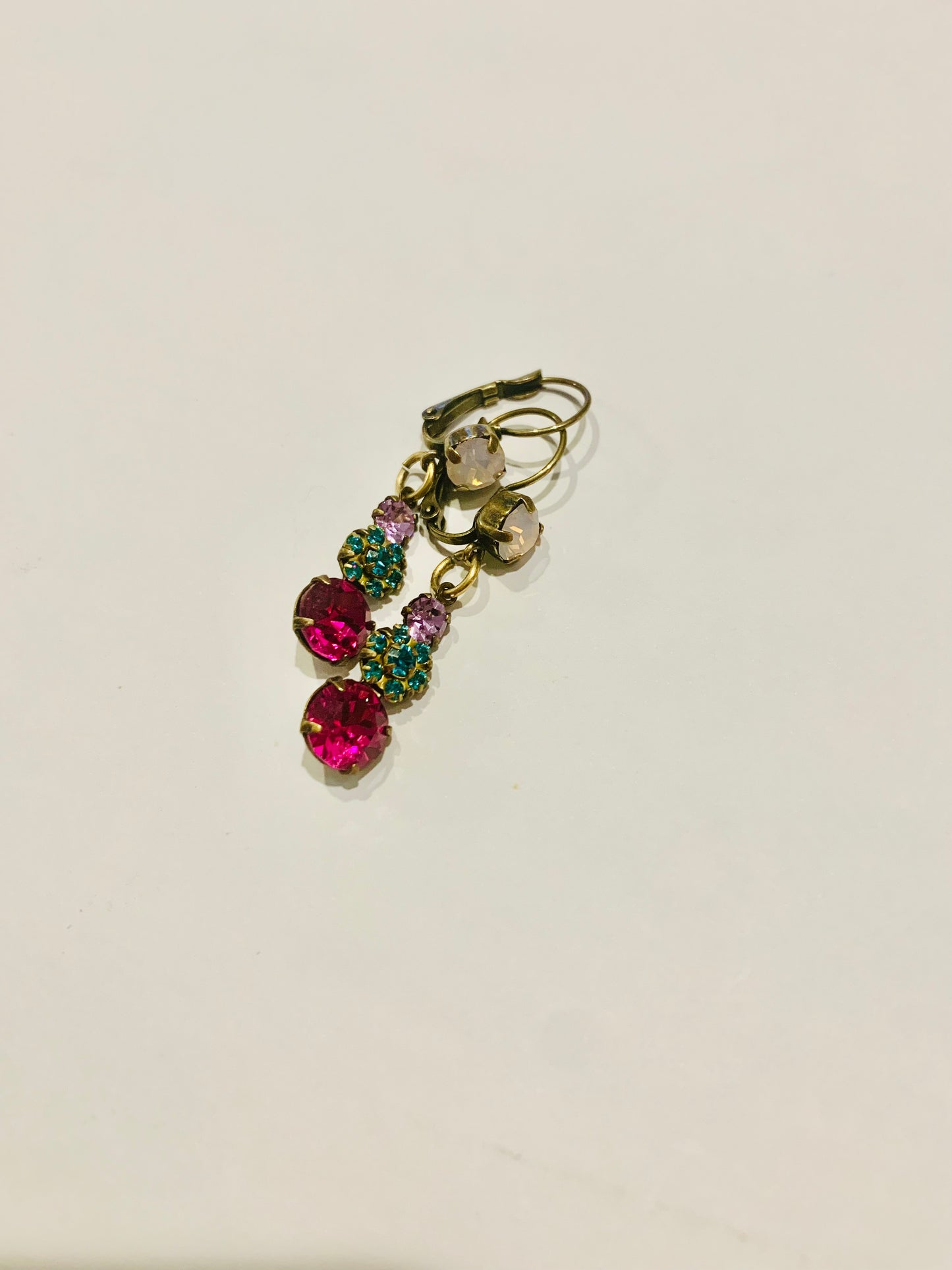 Fuschia, Blue Zircon & Violet Rhinstone Earrings