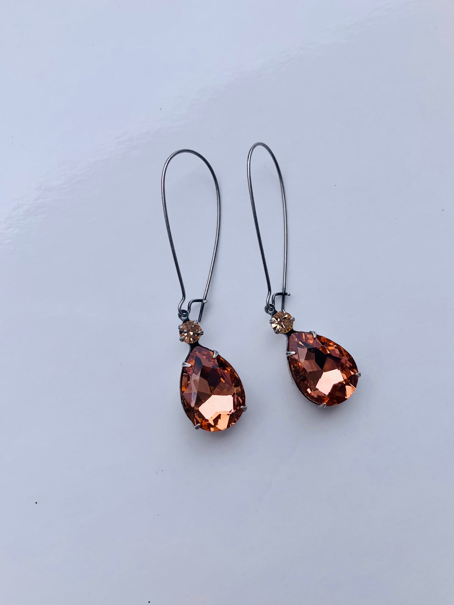 Peach Pear Rhinstone Earrings