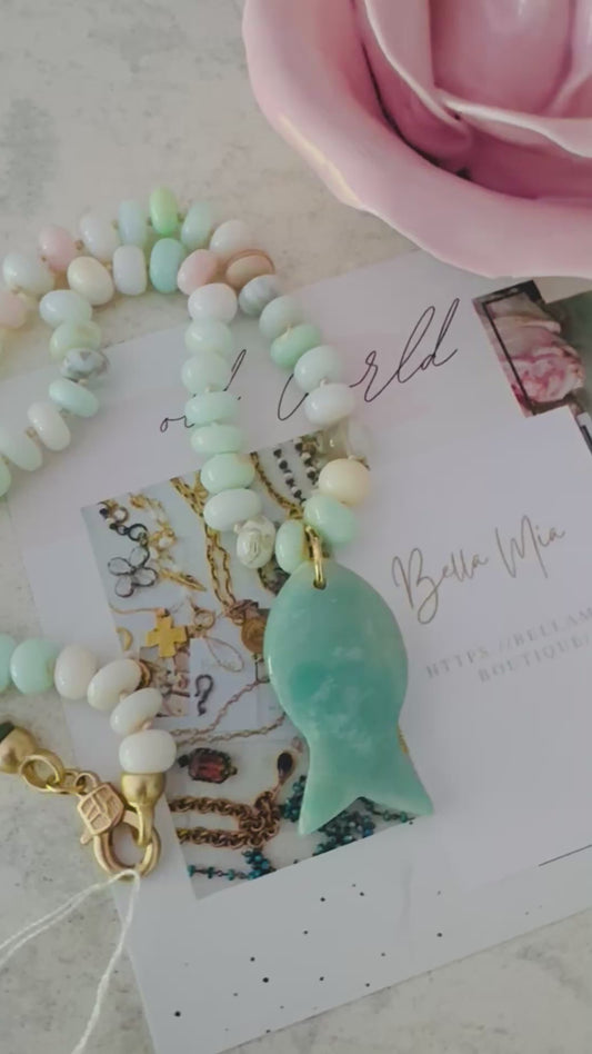 Moss Fish Beaded Necklace